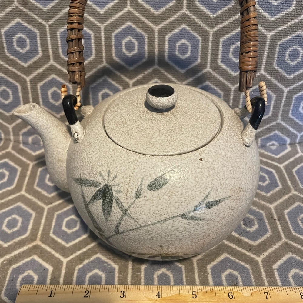 Japanese tea pot Japanese Vintage Tea Pot Pottery w Bamboo 1970